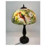 Floral and Parrot Painted Glass Table Lamp... works