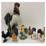 Ceramic Rooster and Chicken Figurines