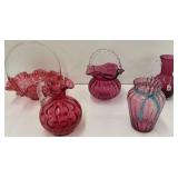 Cranberry Glass Vases and Baskets