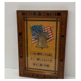 Patriotic Wooden Framed Wall Art with Liberty Bell and American Flag