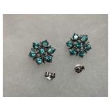 Floral Design Sterling Silver Earrings with Blue Gemstones
