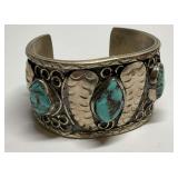 Mexican Sterling Silver Cuff Bracelet with Turquoise Stones