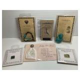 Collection of Museum Souvenirs: Egyptian Amulets, Scarab Bracelet, British Museum Badges, Lucky Five Pence