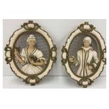 Pair of Decorative Wall Plaques - Lady and Gentleman