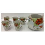 Vintage Hand Painted Nippon Pitcher and Cups Set