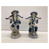 Pair of Porcelain Asian Fisherman Figurines