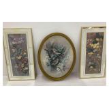 Three Framed Bird and Floral Prints