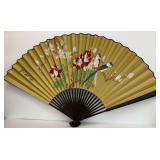 Hand Painted Folding Wall Fan with Birds and Flowers