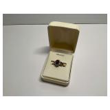 10K Gold Ring with Diamonds and Red Statement Stone..Size 5.75