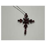 Sterling Silver Red Gemstone Cross Pendant Necklace