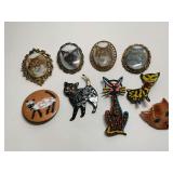 Vintage Cat Themed Brooches and Pins Including Western Germany