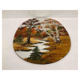 Fall Landscape Painting on Oval Mirror