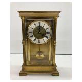 Brass Mantle Clock with Roman Numerals and Glass Case