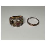 Sterling Silver Infinity Ring with 10K Gold Accents & Sterling and Gemstone Floral Ring (missing a stone)