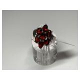 Sterling Silver Ring with Red Gemstones...Size 5