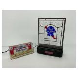 Budweiser Clydesdale Display and Pabst Blue Ribbon Clock... powers on