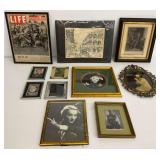 Framed Group of Art & 1947 Magazine Cover - Actress Portraits, Cityscape, and Life Magazine