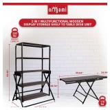 Origami 2-in-1 Multifunctional Wooden Display Storage Shelf to Table Desk Unit