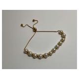 Freshwater Pearl and 18K Gold Over Sterling Silver Adjustable Bracelet