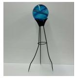 Blue Glass Gazing Ball on Metal Stand