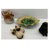 Figural Pottery Collection: Beswick Cats, Majolica Tray, Moose Creamer & Pigeon Forge Bear
