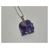 Sterling Silver Art Carved Lavender Jade 1 in. Elephant Pendant...18 in. Boxlink Necklace