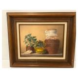 Original Framed Still Life Oil Painting by Prible - Earthtones and Green