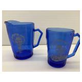 Shirley Temple Cobalt Blue Glass Pitcher and Mug Set