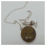 Sterling Silver Necklace with Orbicular Jasper Pendant