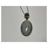 Sterling Silver, 13x22mm Green Jade & Peridot 1.5 in. Pendant...18 in. Necklace