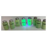 Eight Uranium Glass Kitchen Shakers