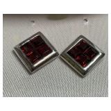 Sterling Silver Garnet Square Earrings