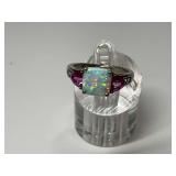 Sterling Silver Fire Opal and Pink Topaz Gemstone Ring...Size 7.5