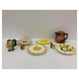 Ceramic Pitcher, Egg Dishes, and Chicken Figurines Collection