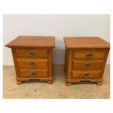 Matching Pair of Wooden 3-Drawer Nightstands