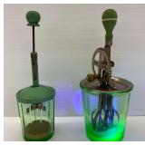 Two Green Uranium Glass Kitchen Beaters