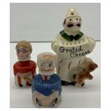 Vintage Figural Organ Grinder w/Monkey Grated Cheese Shaker and Carter