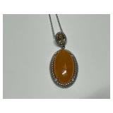 Sterling Silver 13x22mm Yellow Jade & Citrine 1.5 in. Pendant...18 in. Necklace