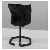 Black Obsidian Specimen on Metal Stand..about 6 in. tall