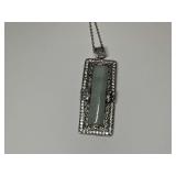 Sterling Silver 7.5x30mm Green Jade & Multi CZ Gem 1.875 in. Pendant...18 in. Necklace