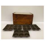 Group of Muffin Tins with Wooden Storage Box