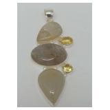 Sterling Silver and Gemstone Pendant with Quartz and Yellow Stones