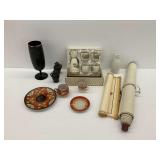 Japanese Art Scroll, Sake Set, Oneida, and Decorative Glassware