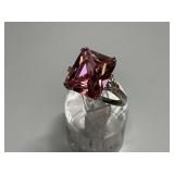 Sterling Silver 12x14mm Asscher Cut Pink CZ Gemstone Ring w/CZ Accents...Size 8