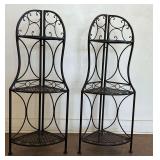 Two Wrought Iron Corner Display Shelves