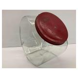 Glass Candy Store Jar with Red Metal Lid