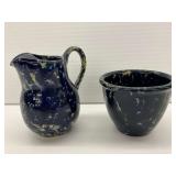 Spongeware Pitcher and Bowl Set