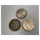 Group of Three Peace Silver Dollars