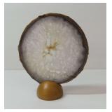 Agate Slice Geode Specimen with Wooden Stand