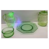 Uranium & Depression Glass Collection: Pitcher, Jar, Plate and More